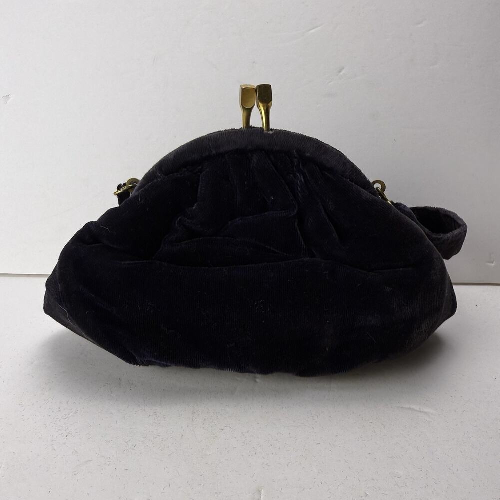 Vintage Navy Blue Velvet Clutch Bag/Purse with Velvet Handle